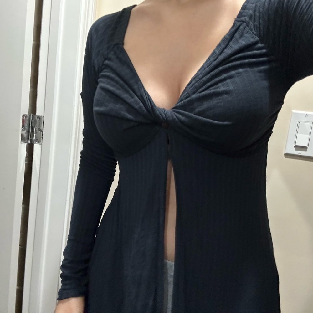 Navy Long Sleeve Twist Open Front Top Free People